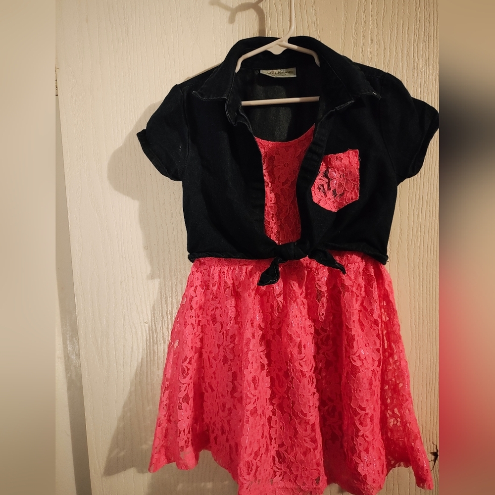 Bobbie Brooks Pink Lace and Black Top Kids Dress